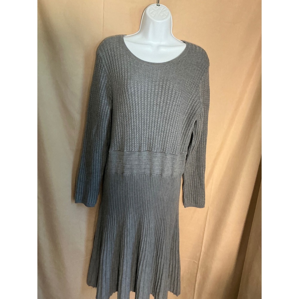 Ann Taylor Loft Sweater Dress Womens XXL Gray Excellent Mixed Ribbed Knit Dress